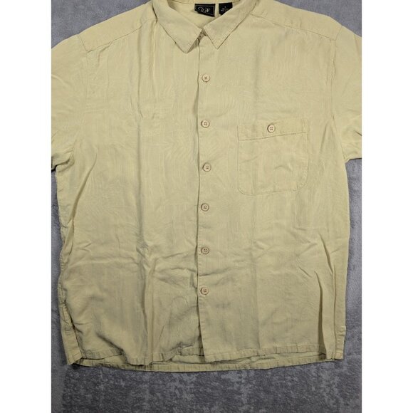 Silk Button Up Shirt Mens Large Yellow Floral Embroidered Vacation Resort Hawaii - Picture 3 of 6
